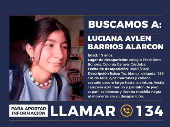 Intensa búsqueda de una adolescente desaparecida en Córdoba