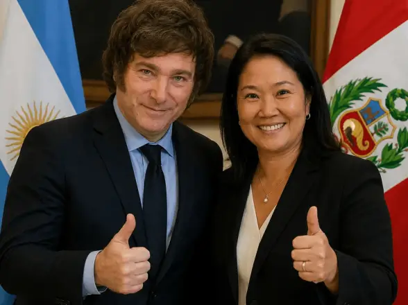 Milei aterrizó en Lima y se mostró con Keiko Fujimori antes de la jura en el Congreso