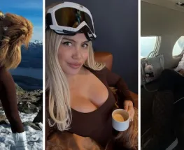 El impactante look invernal de Wanda Nara para la nieve: de tapado de piel y catsuit escotadísimo