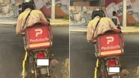 Con uniforme de seguridad y mochila de delivery: la postal de que un solo trabajo no alcanza