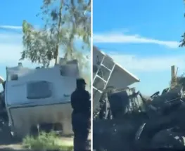 Un camión perdió el control en Pocito y acabó dentro de una acequia