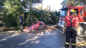 Un auto cayó a un canal en Albardón y un operativo de más de una hora evitó un mal mayor
